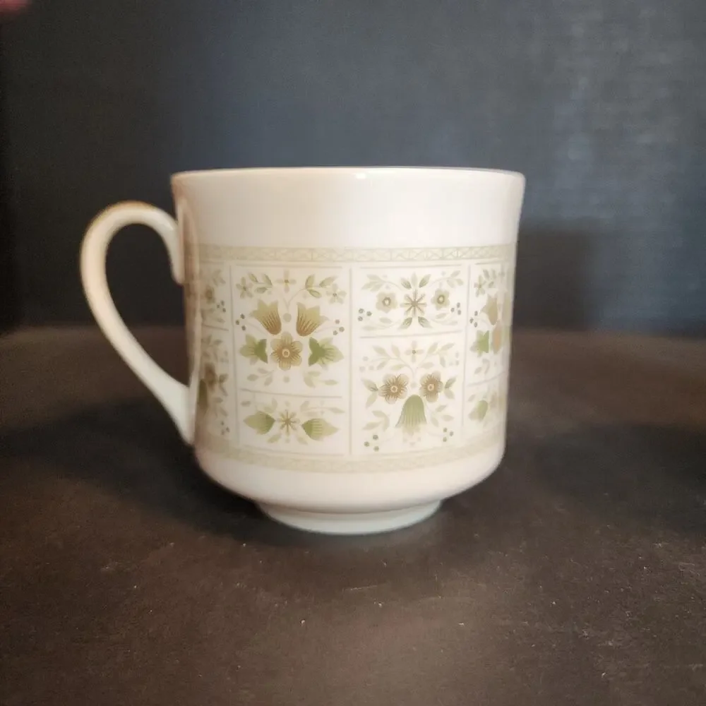 Royal Doulton Tea Coffee China Cup~Samarra~Green Tan Floral, England Set of 2